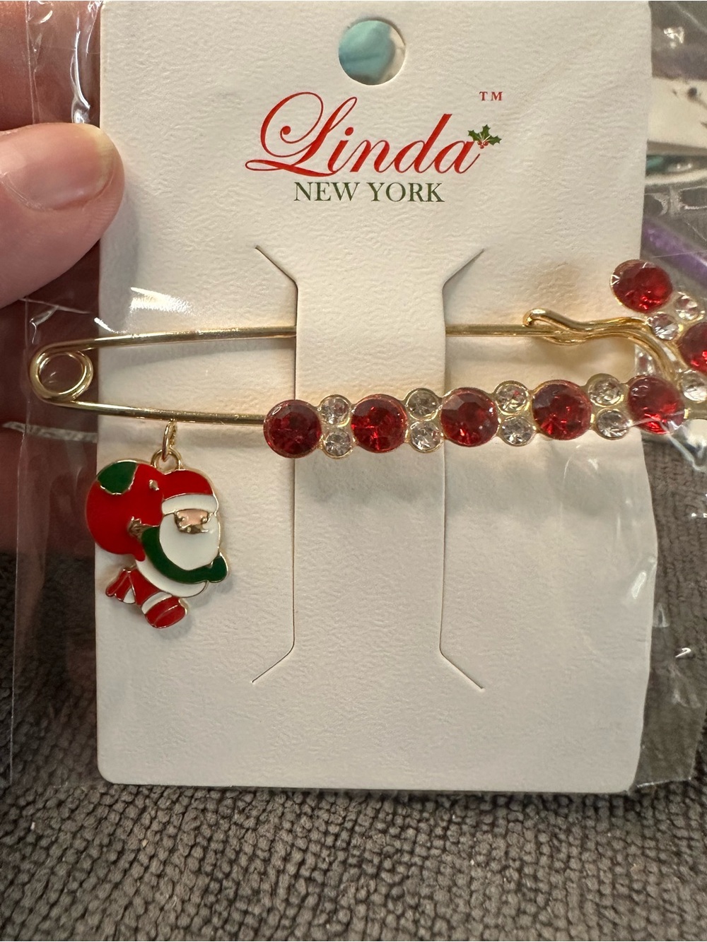Gold-Tone Santa Brooch with Red Crystals